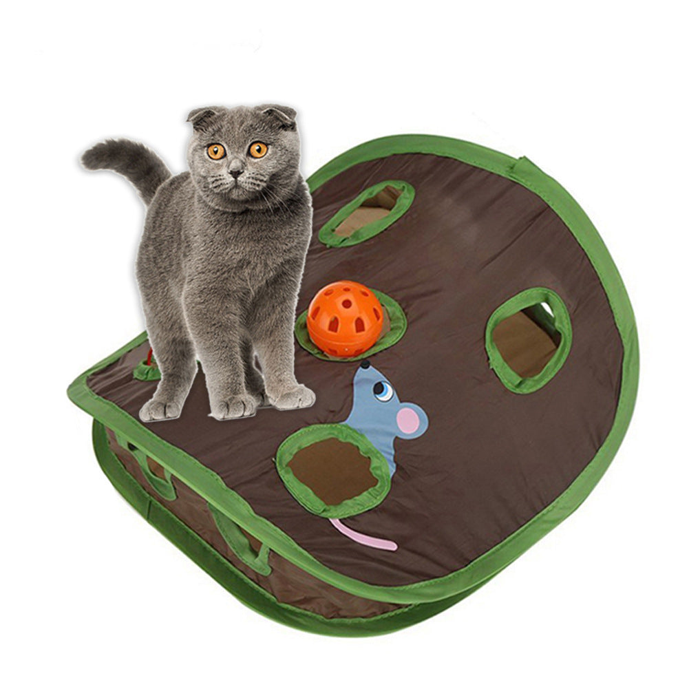 Nine-Hole Foldable Cat Hide and Seek Tunnel Toy, Green