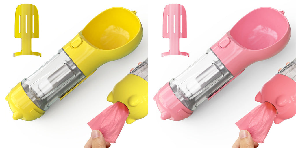 Portable 3-in-1 Pet Water Bottle with Food Box, 500ml Pink