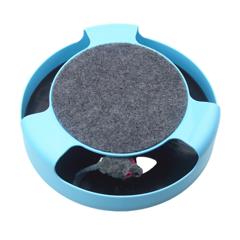 Interactive Rotating Cat Toy with Felt Scratch Pad, Blue