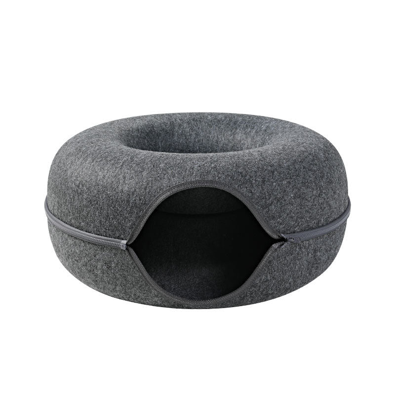Round Felt Cat Nest and Tunnel, Dual-Use Washable Design
