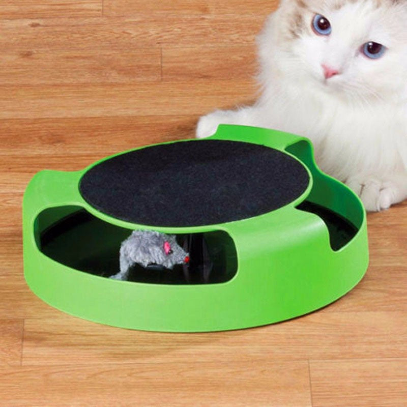Interactive Rotating Cat Toy with Felt Scratch Pad, Blue