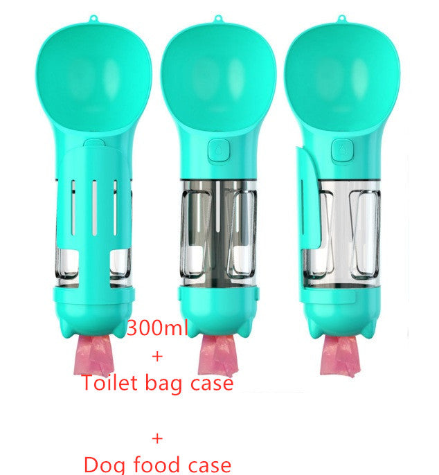Portable 3-in-1 Pet Water Bottle with Food Box, 500ml Pink