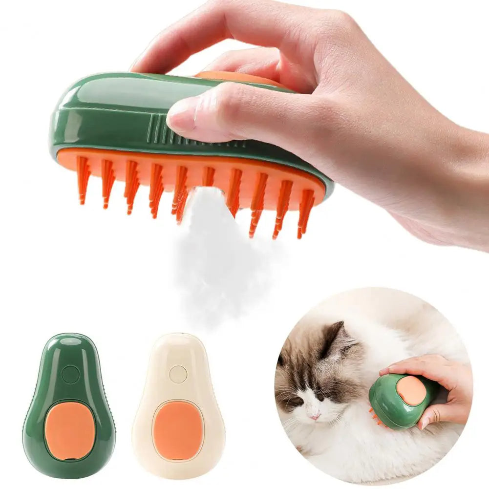 Avocado Steam Cat Brush, Self-Cleaning Grooming Comb, Cream White