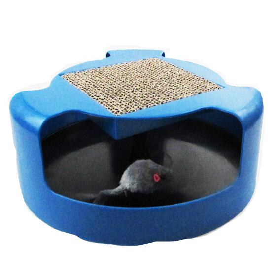 Interactive Rotating Cat Toy with Felt Scratch Pad, Blue