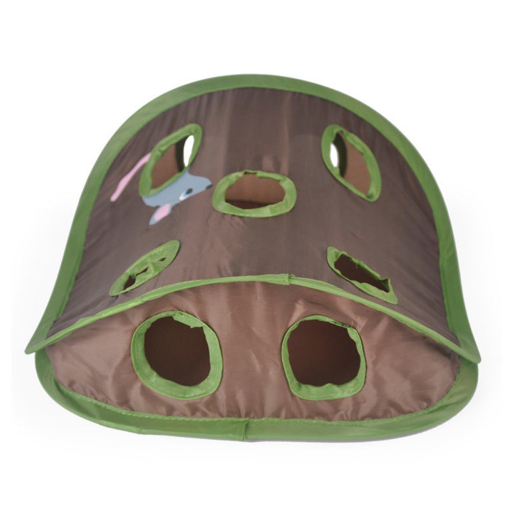 Nine-Hole Foldable Cat Hide and Seek Tunnel Toy, Green