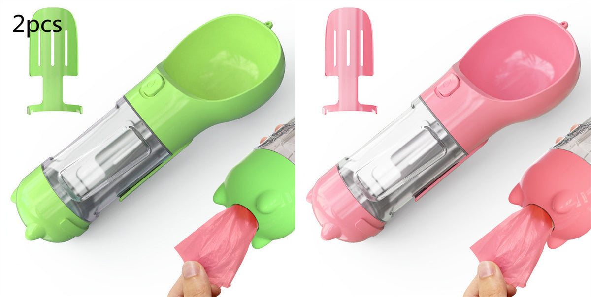 Portable 3-in-1 Pet Water Bottle with Food Box, 500ml Pink