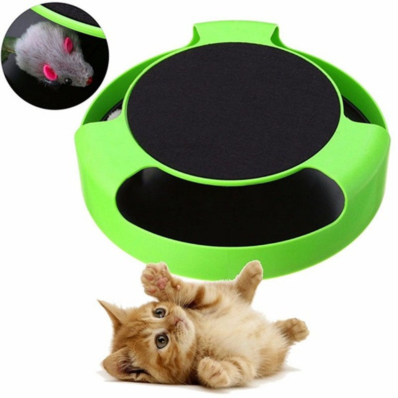 Interactive Rotating Cat Toy with Felt Scratch Pad, Blue