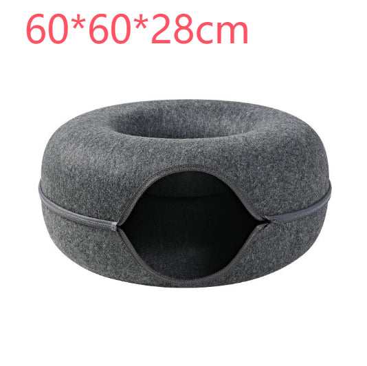 Round Felt Cat Nest and Tunnel, Dual-Use Washable Design