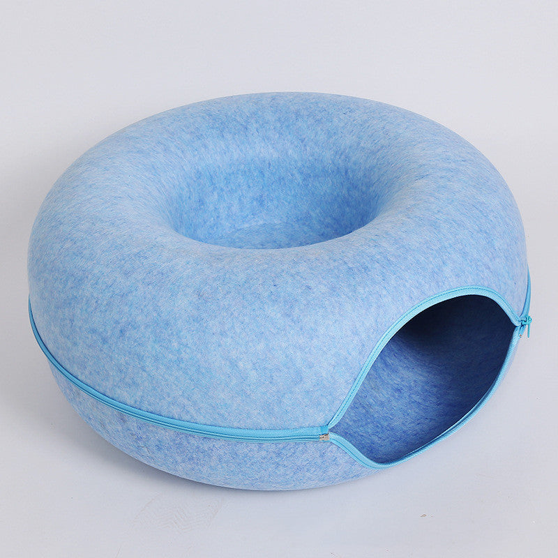 Round Felt Cat Nest and Tunnel, Dual-Use Washable Design