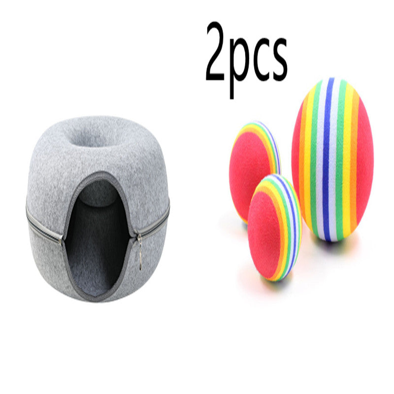 Round Felt Cat Nest and Tunnel, Dual-Use Washable Design