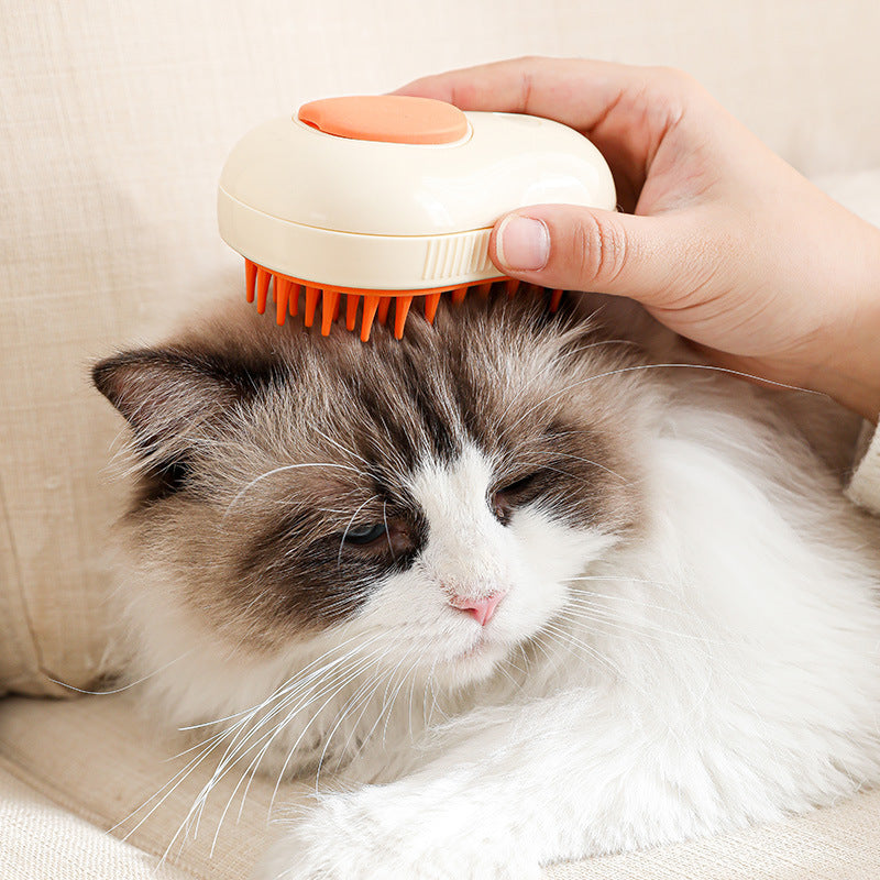 Avocado Steam Cat Brush, Self-Cleaning Grooming Comb, Cream White
