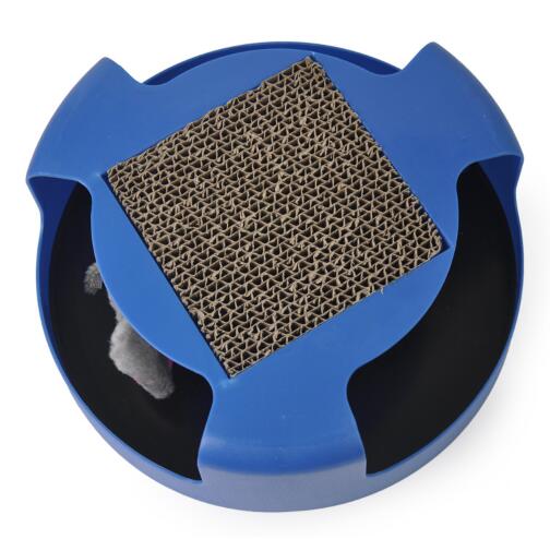 Interactive Rotating Cat Toy with Felt Scratch Pad, Blue