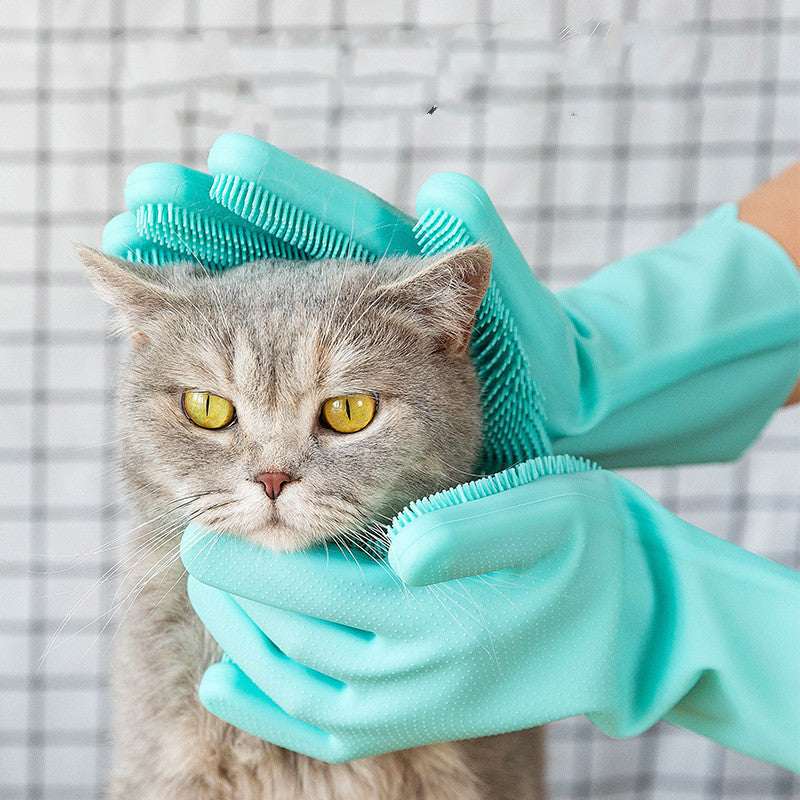 Green Pet Grooming Glove for Cats and Small Dogs
