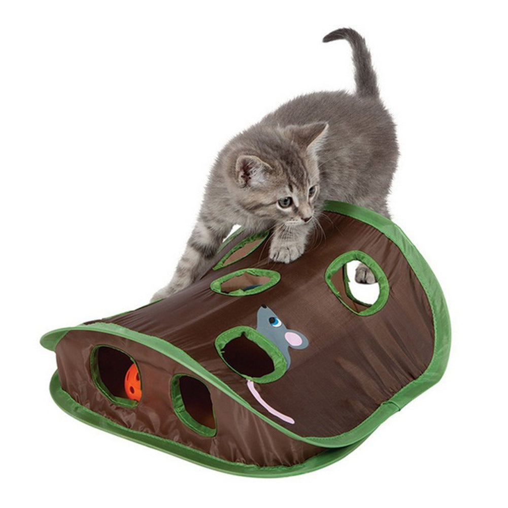 Nine-Hole Foldable Cat Hide and Seek Tunnel Toy, Green
