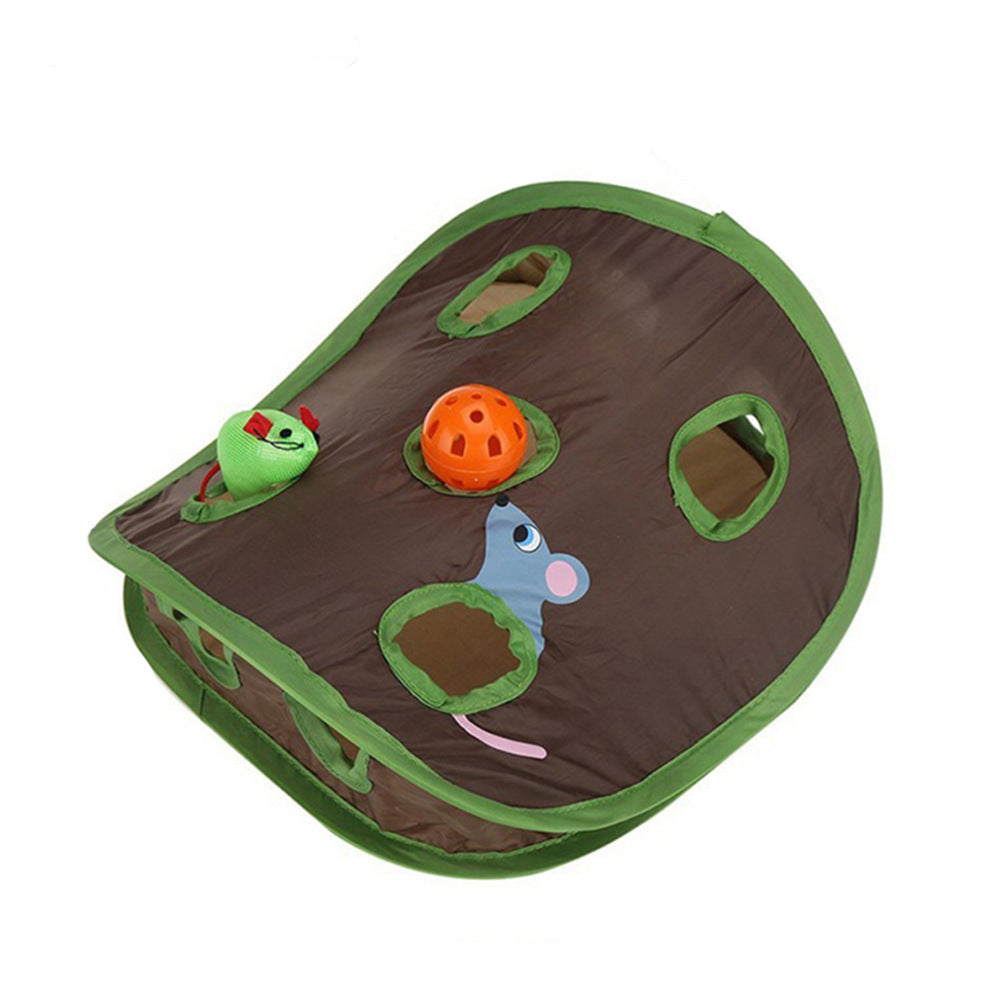 Nine-Hole Foldable Cat Hide and Seek Tunnel Toy, Green
