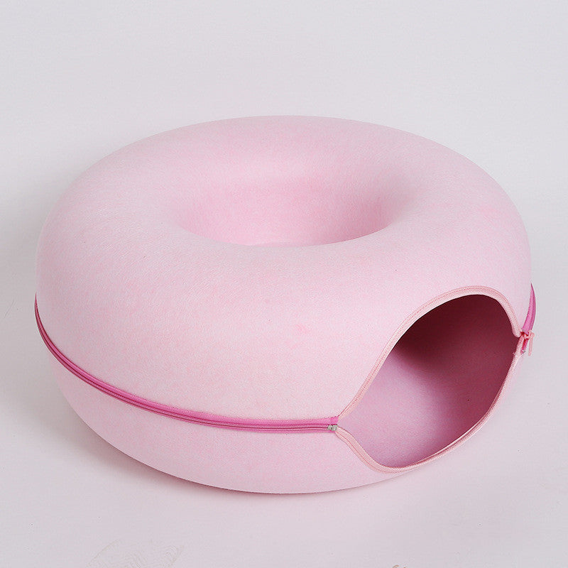 Round Felt Cat Nest and Tunnel, Dual-Use Washable Design